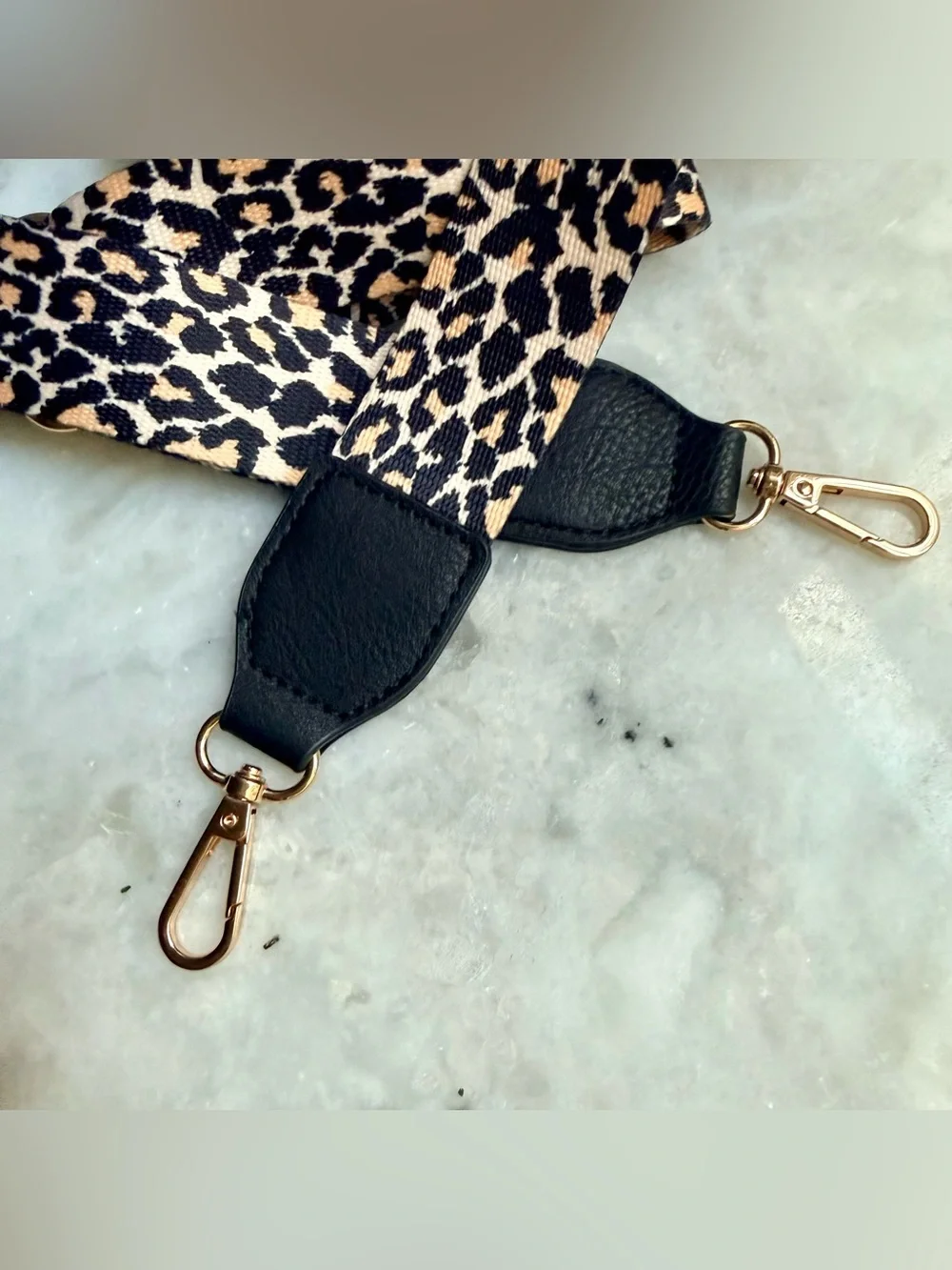 Leopard Print Crossbody Purse Strap with D-Ring Hardware Gold & Black